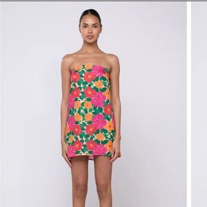 RESA Strapless Floral Dress - Pink, Yellow, Green